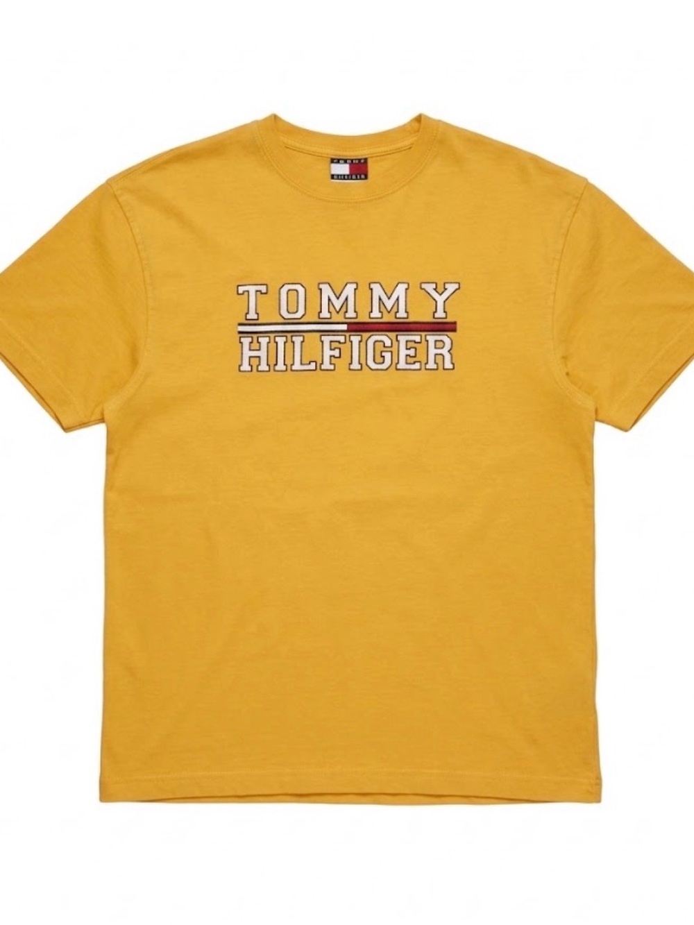 Y2K Tommy Hilfiger Men's Yellow Logo Crewneck T-Shirt